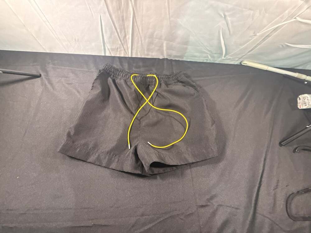 mnml Men's Black Nylon Shorts with Yellow Drawstring